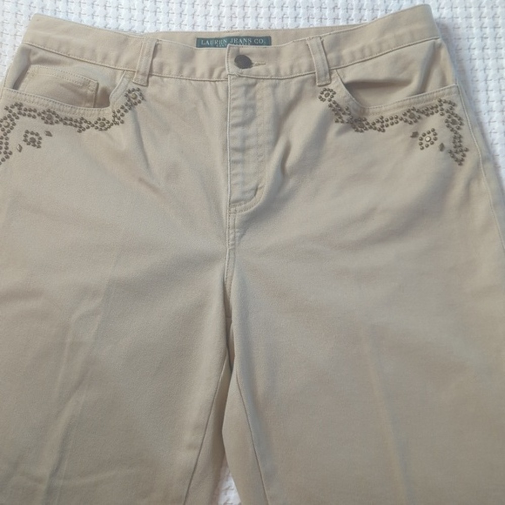 Lauren Jeans Co. Vintage Tan Studded Detail Cotton Jeans Size 10